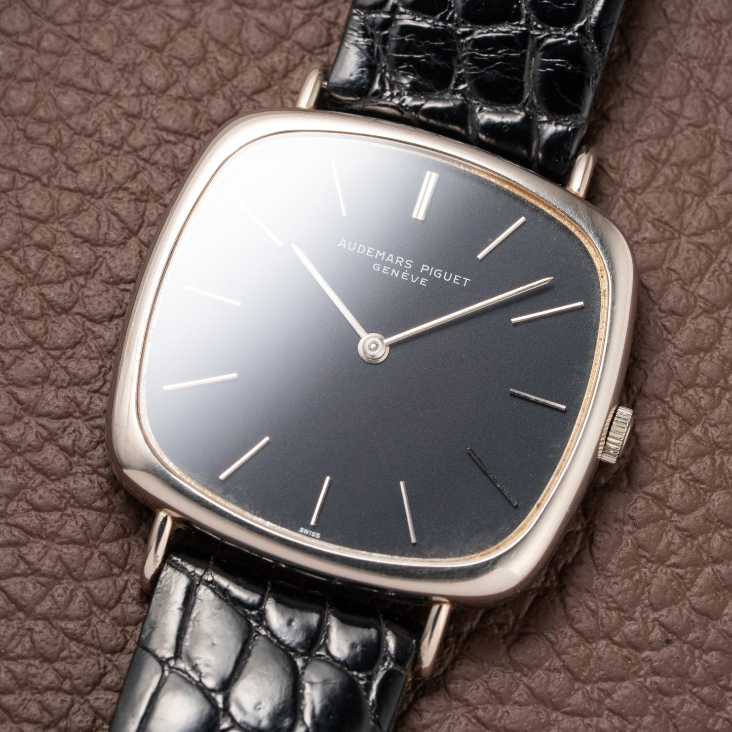 Audemars Piguet “TV Case” Oversize Dress Watch  18K White Gold Blue Dial Circa 1970s