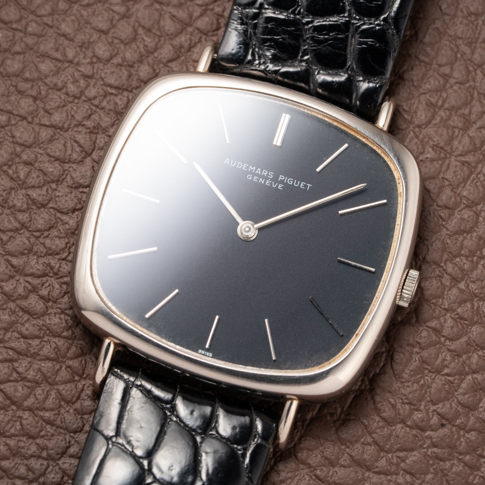 Audemars Piguet “TV Case” Oversize Dress Watch  18K White Gold Blue Dial Circa 1970s