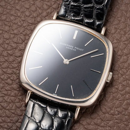 Audemars Piguet “TV Case” Oversize Dress Watch  18K White Gold Blue Dial Circa 1970s