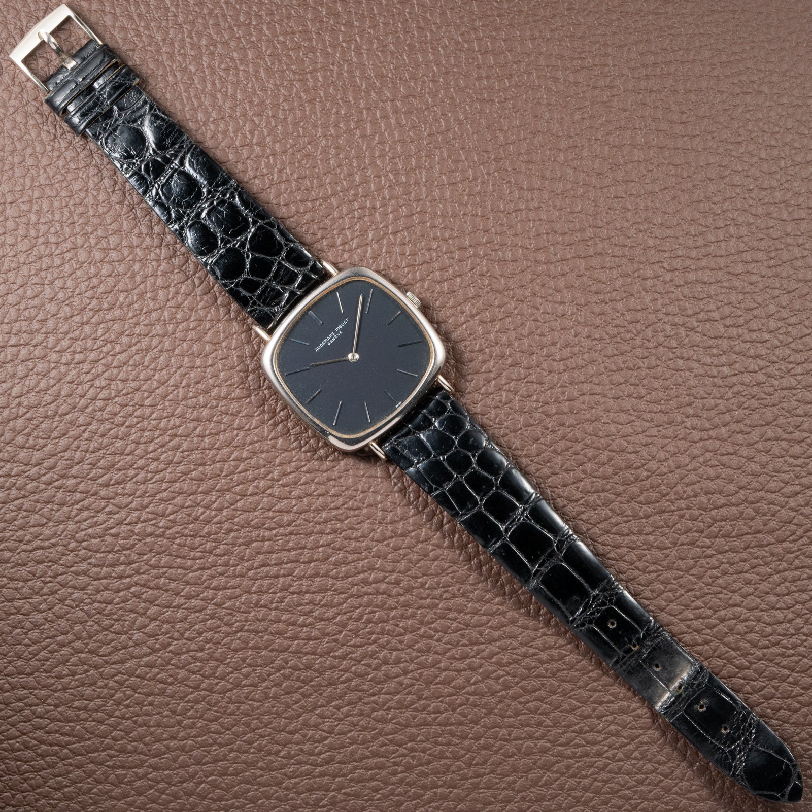 Audemars Piguet “TV Case” Oversize Dress Watch  18K White Gold Blue Dial Circa 1970s