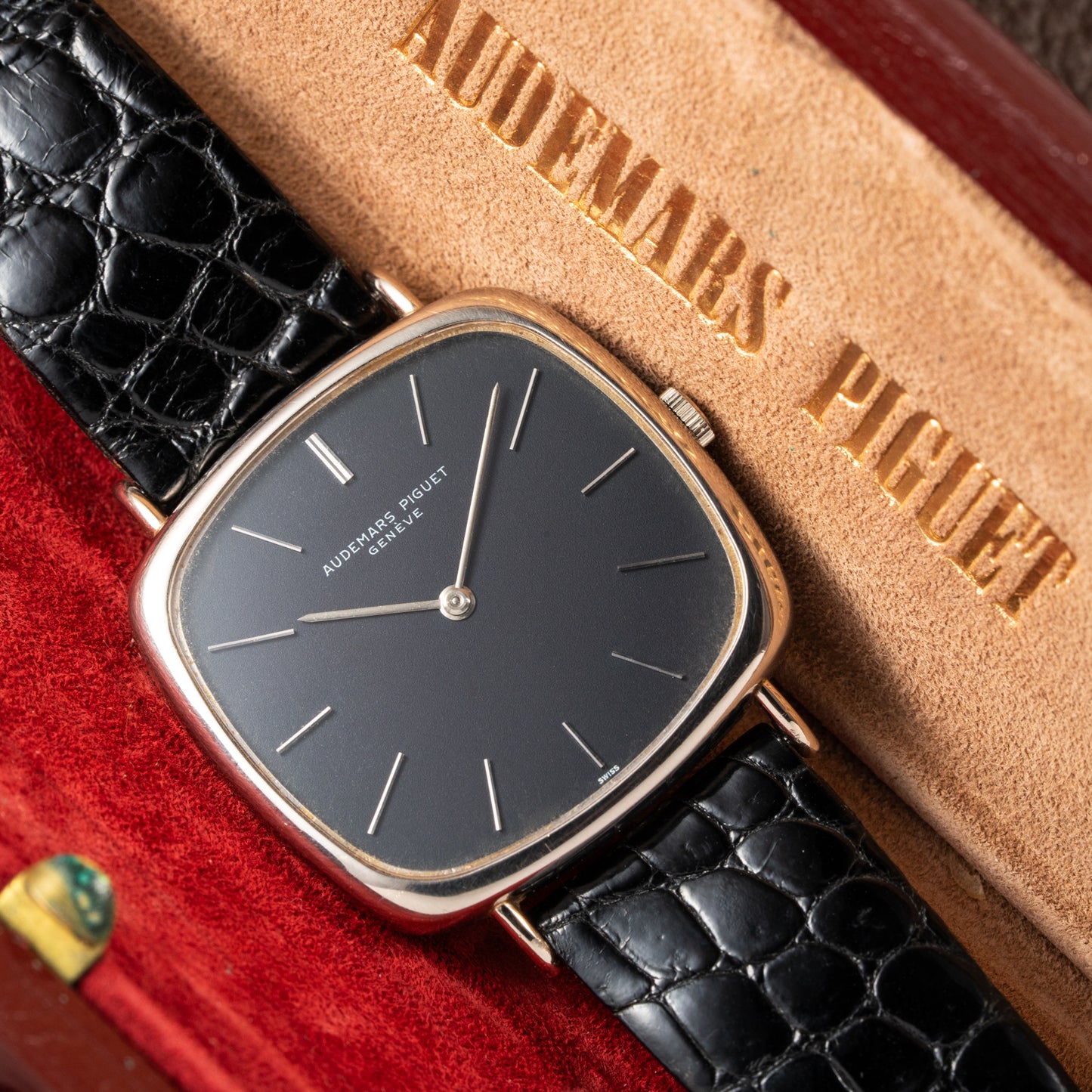 Audemars Piguet “TV Case” Oversize Dress Watch  18K White Gold Blue Dial Circa 1970s