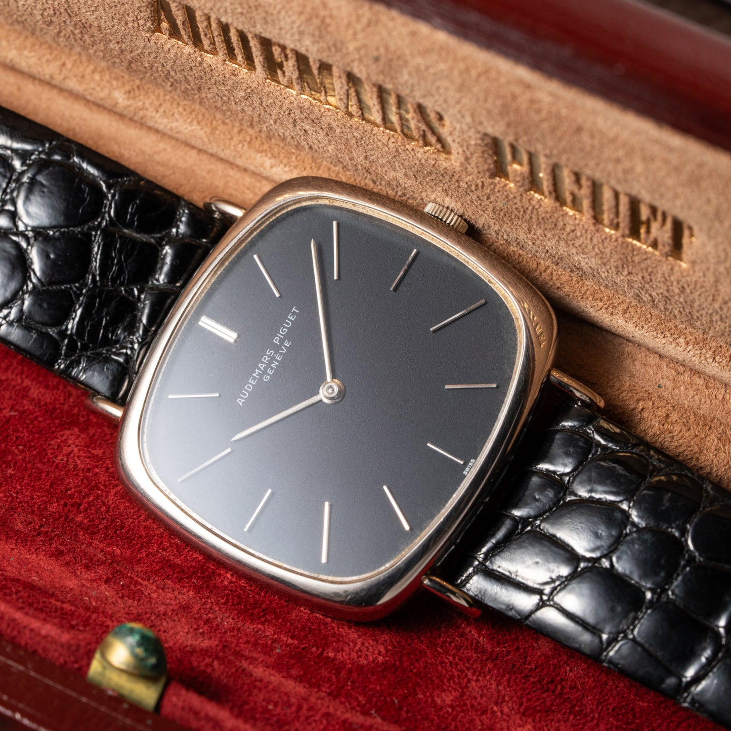 Audemars Piguet “TV Case” Oversize Dress Watch  18K White Gold Blue Dial Circa 1970s