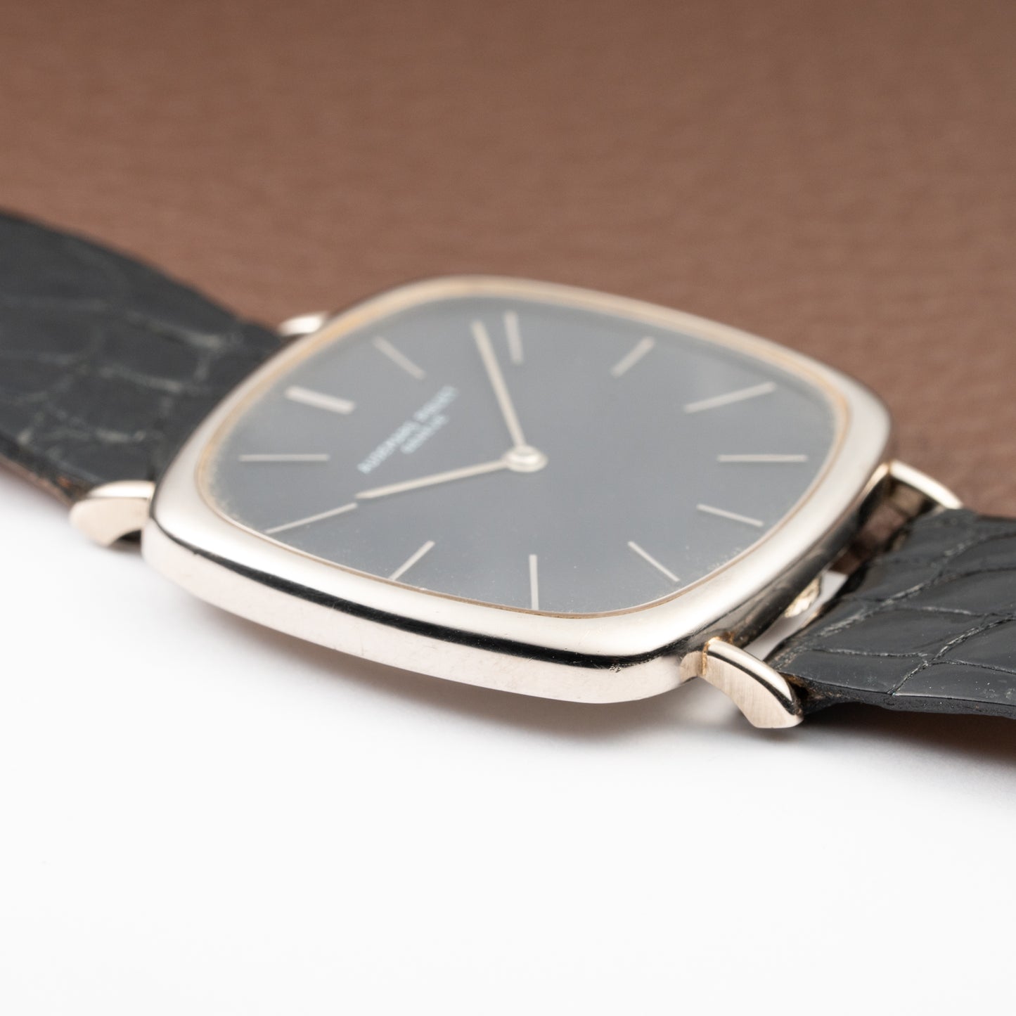 Audemars Piguet “TV Case” Oversize Dress Watch  18K White Gold Blue Dial Circa 1970s