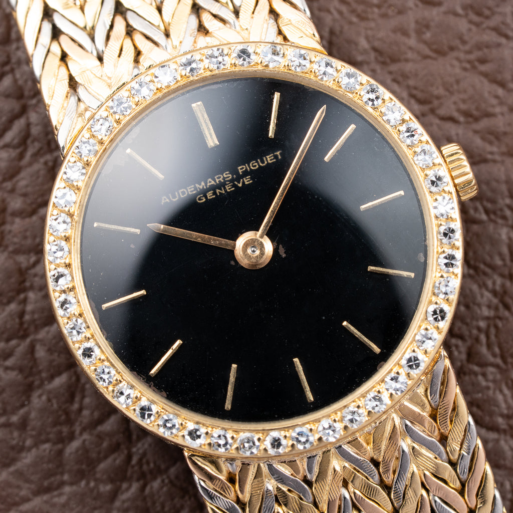 Audemars Piguet Tricolor Diamond Set 18K Gold Black Gilt Dial From 1950s