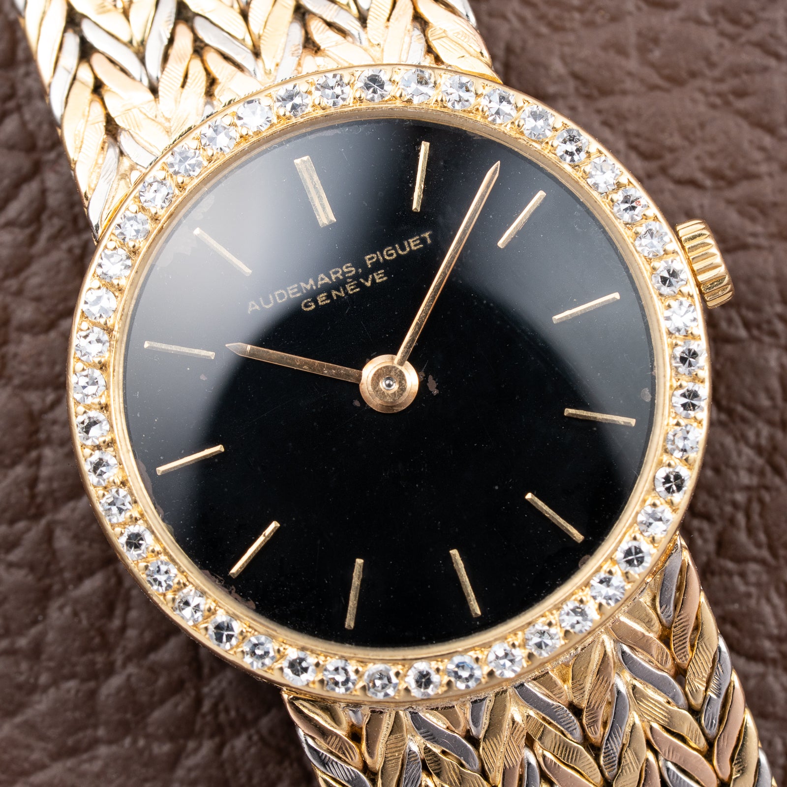 Audemars Piguet Tricolor Diamond Set 18K Gold Black Gilt Dial From 1950s
