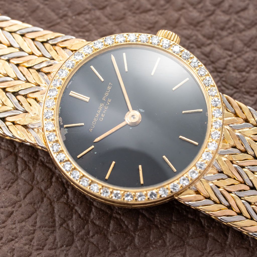 Audemars Piguet Tricolor Diamond Set 18K Gold Black Gilt Dial From 1950s