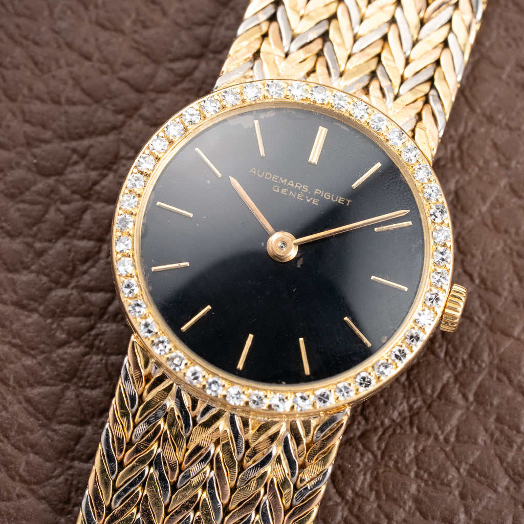 Audemars Piguet Tricolor Diamond Set 18K Gold Black Gilt Dial From 1950s