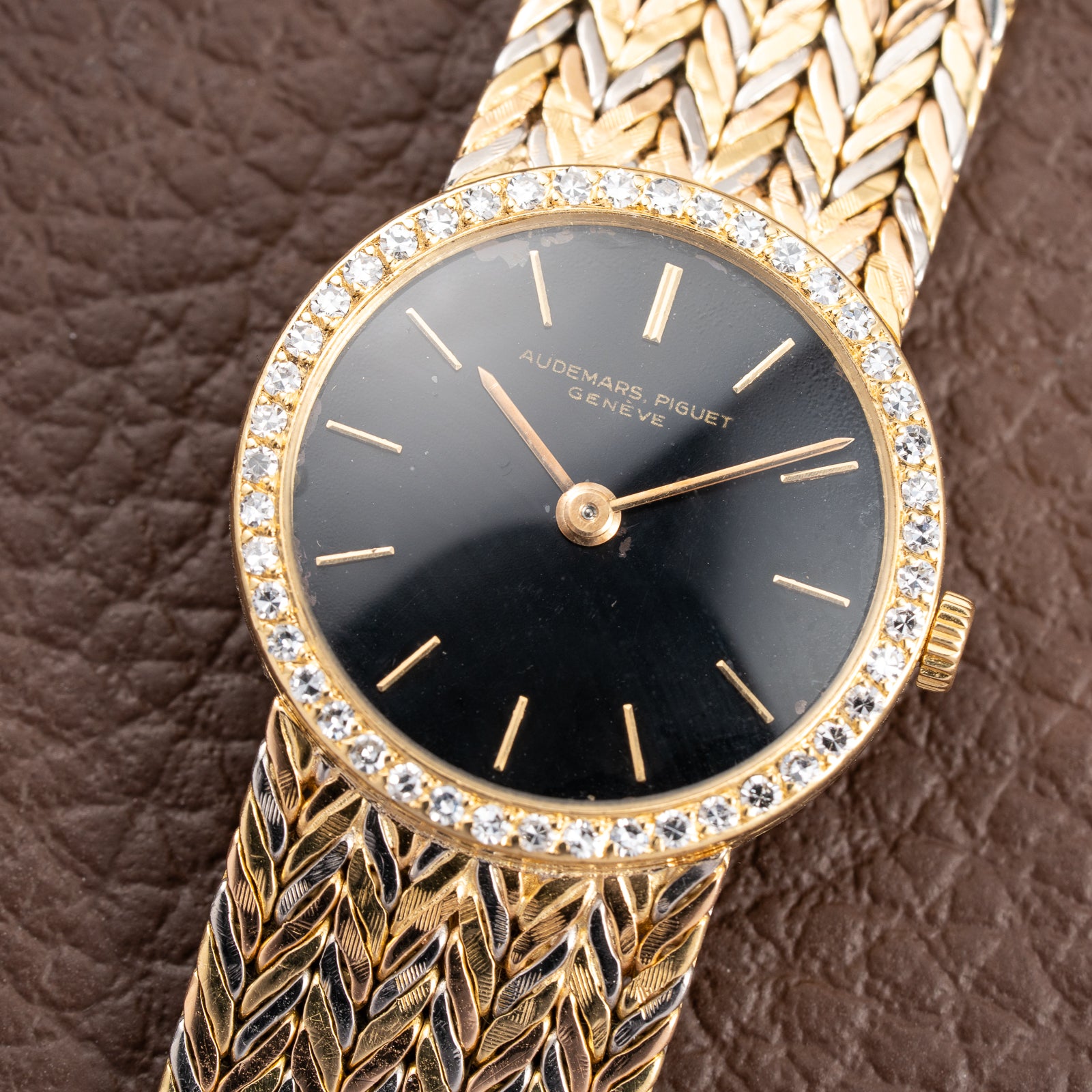 Audemars Piguet Tricolor Diamond Set 18K Gold Black Gilt Dial From 1950s