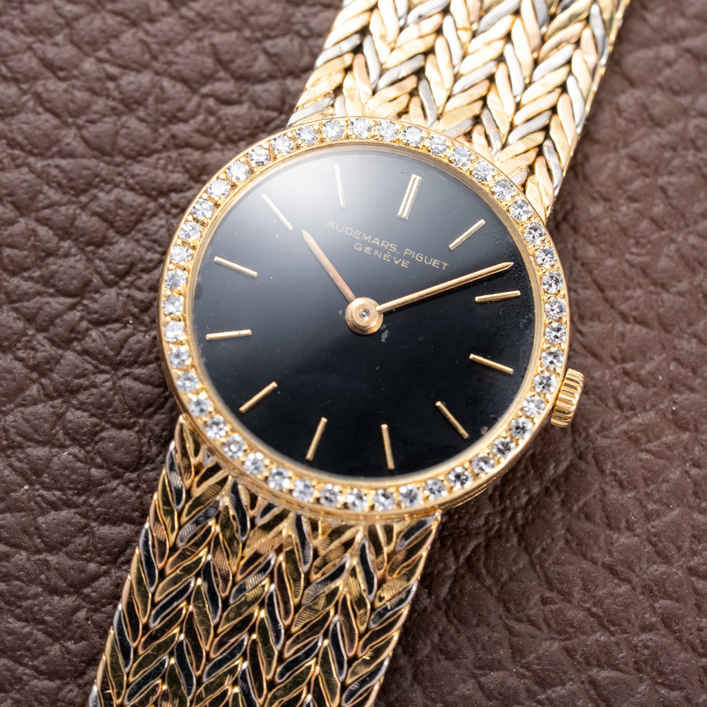Audemars Piguet Tricolor Diamond Set 18K Gold Black Gilt Dial From 1950s
