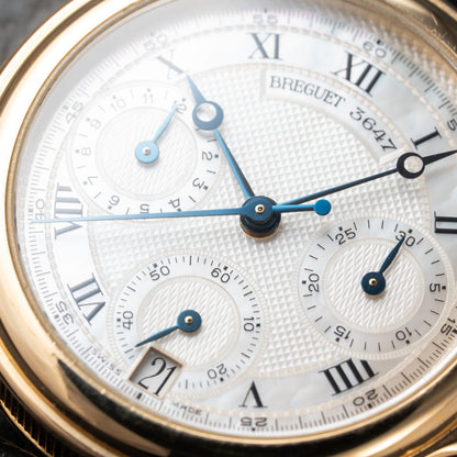 Breguet Marine Chronograph Mother of Pearl 18K Yellow Gold Automatic Ref 8490BA from 2010s