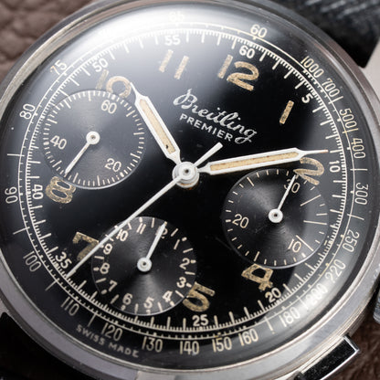 Breitling Premier Unpolished Black Gilt Dial Chronograph Venus 152 Ref 787 from 1940s