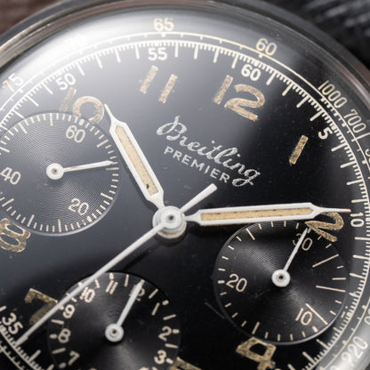 Breitling Premier Unpolished Black Gilt Dial Chronograph Venus 152 Ref 787 from 1940s
