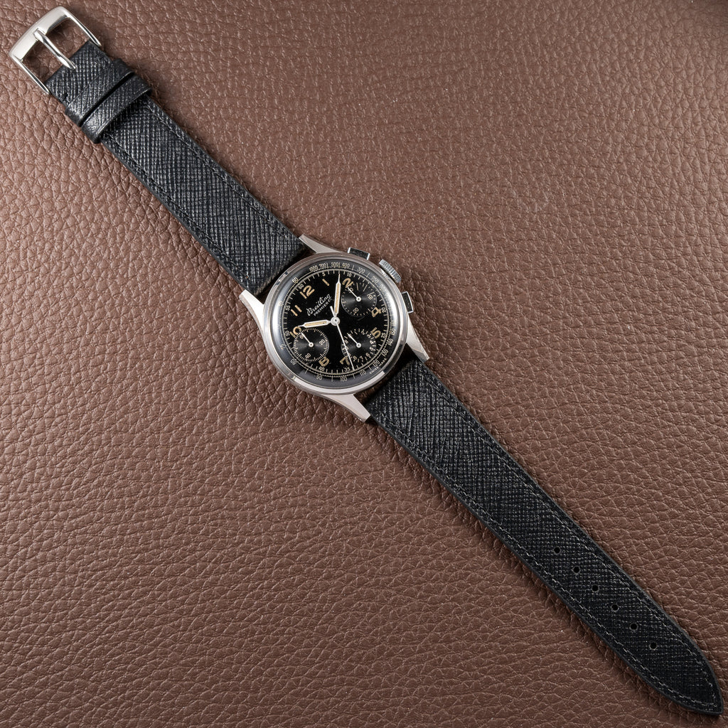 Breitling Premier Unpolished Black Gilt Dial Chronograph Venus 152 Ref 787 from 1940s