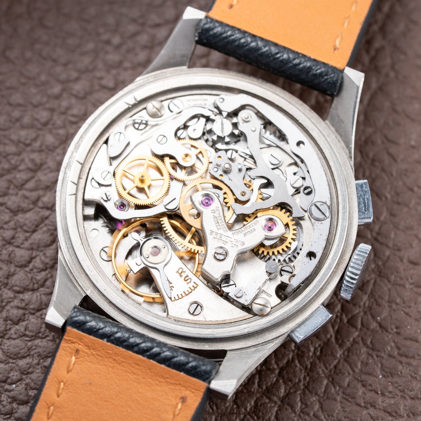 Breitling Premier Unpolished Black Gilt Dial Chronograph Venus 152 Ref 787 from 1940s