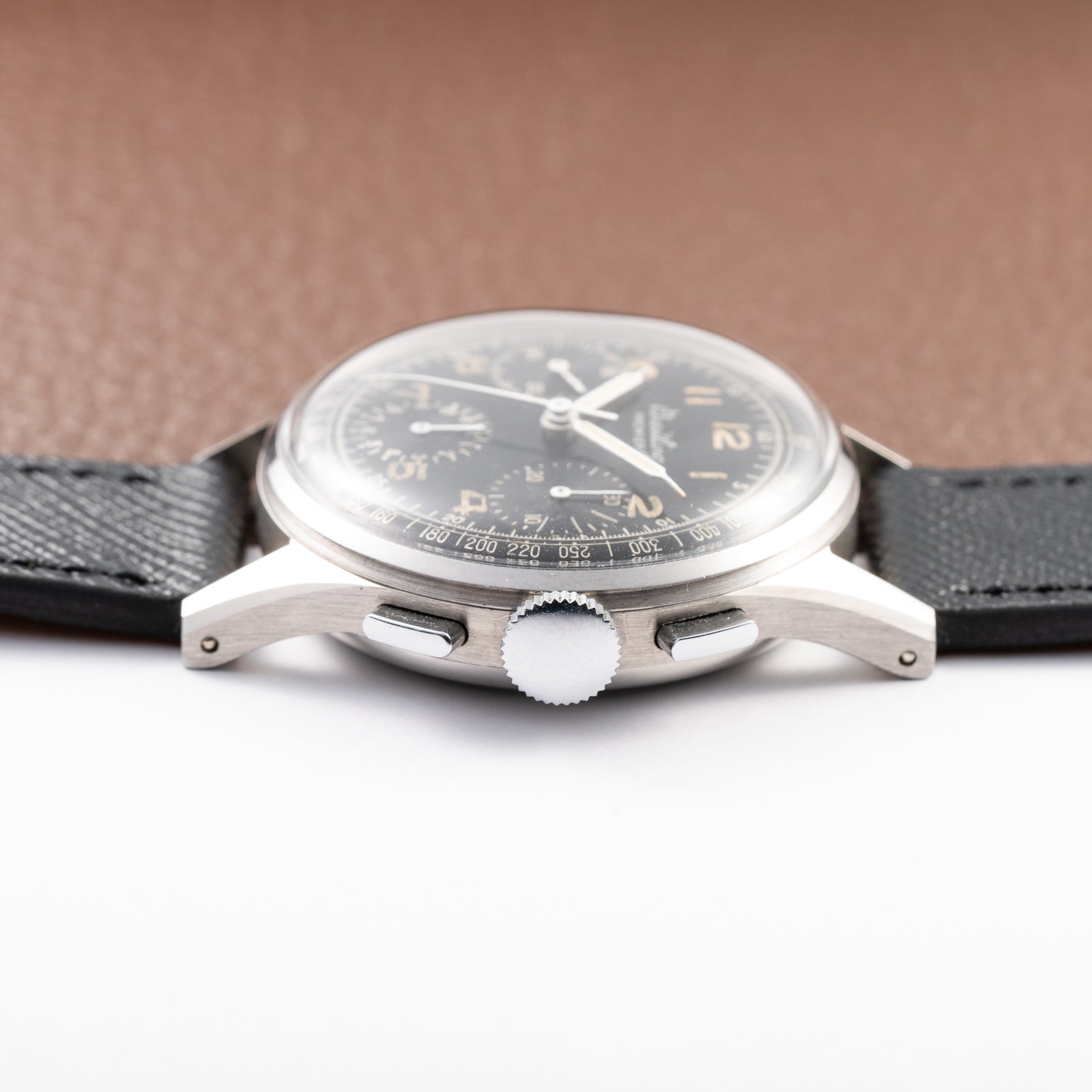 Breitling Premier Unpolished Black Gilt Dial Chronograph Venus 152 Ref 787 from 1940s