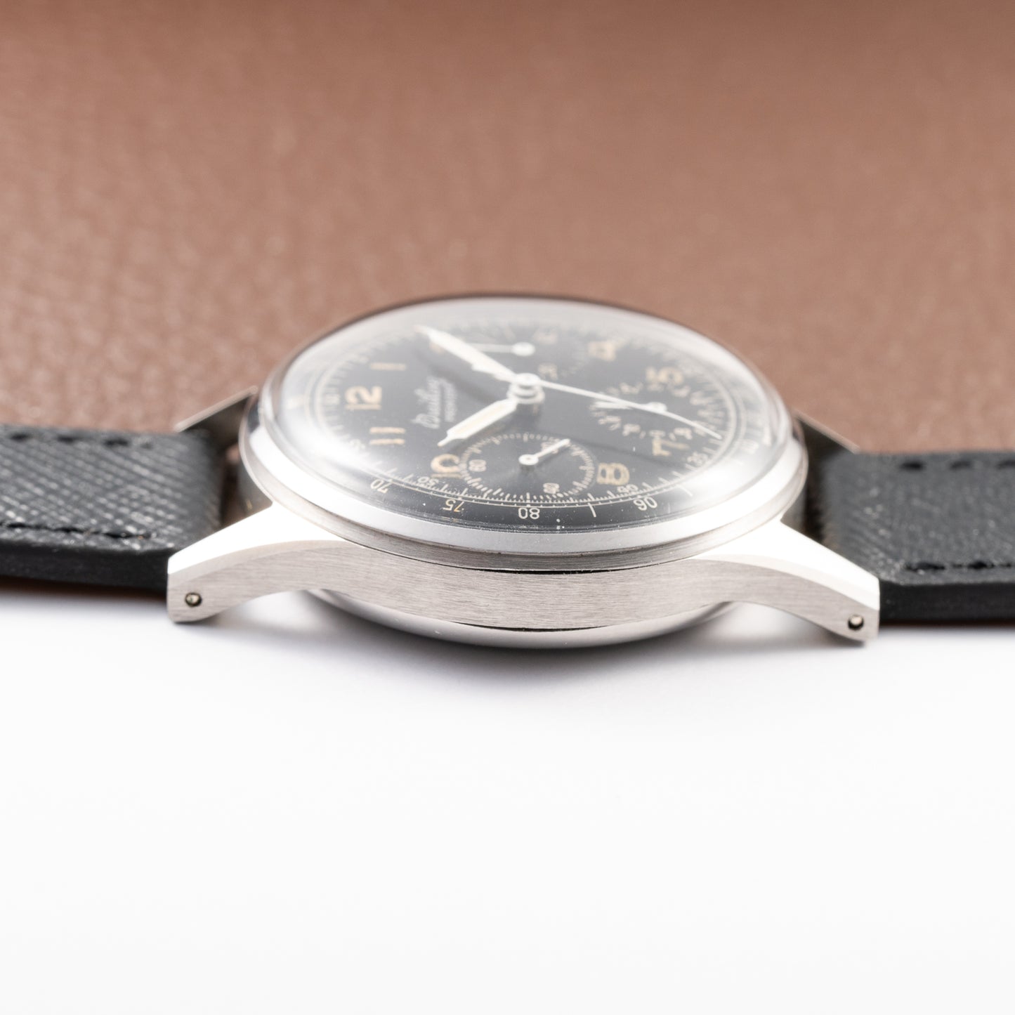 Breitling Premier Unpolished Black Gilt Dial Chronograph Venus 152 Ref 787 from 1940s