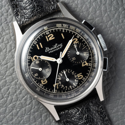 Breitling Premier Unpolished Black Gilt Dial Chronograph Venus 152 from 1940s Ref 787