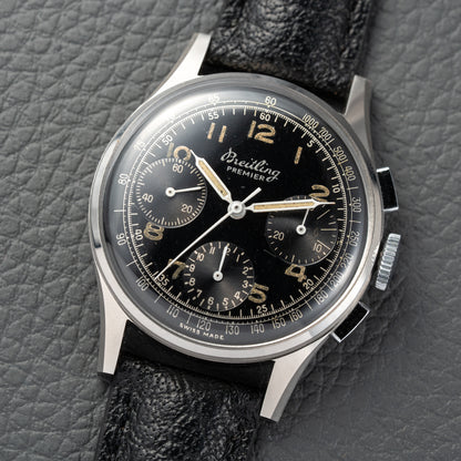 Breitling Premier Unpolished Black Gilt Dial Chronograph Venus 152 from 1940s Ref 787