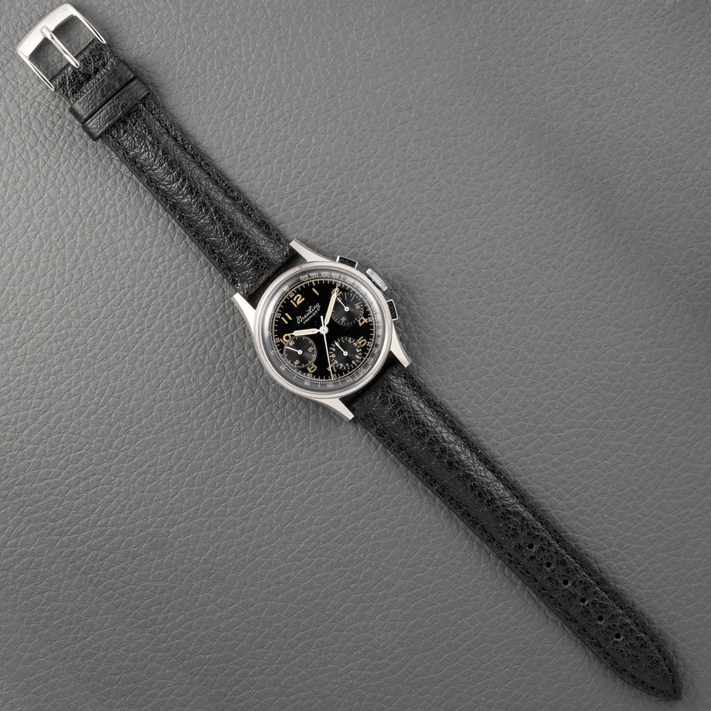 Breitling Premier Unpolished Black Gilt Dial Chronograph Venus 152 from 1940s Ref 787
