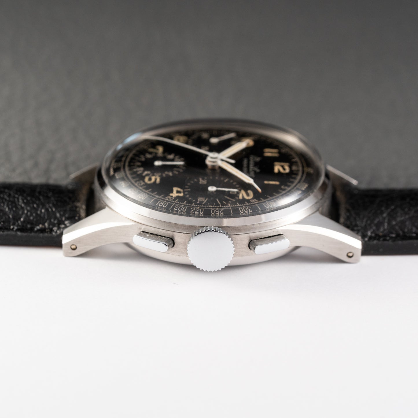 Breitling Premier Unpolished Black Gilt Dial Chronograph Venus 152 from 1940s Ref 787