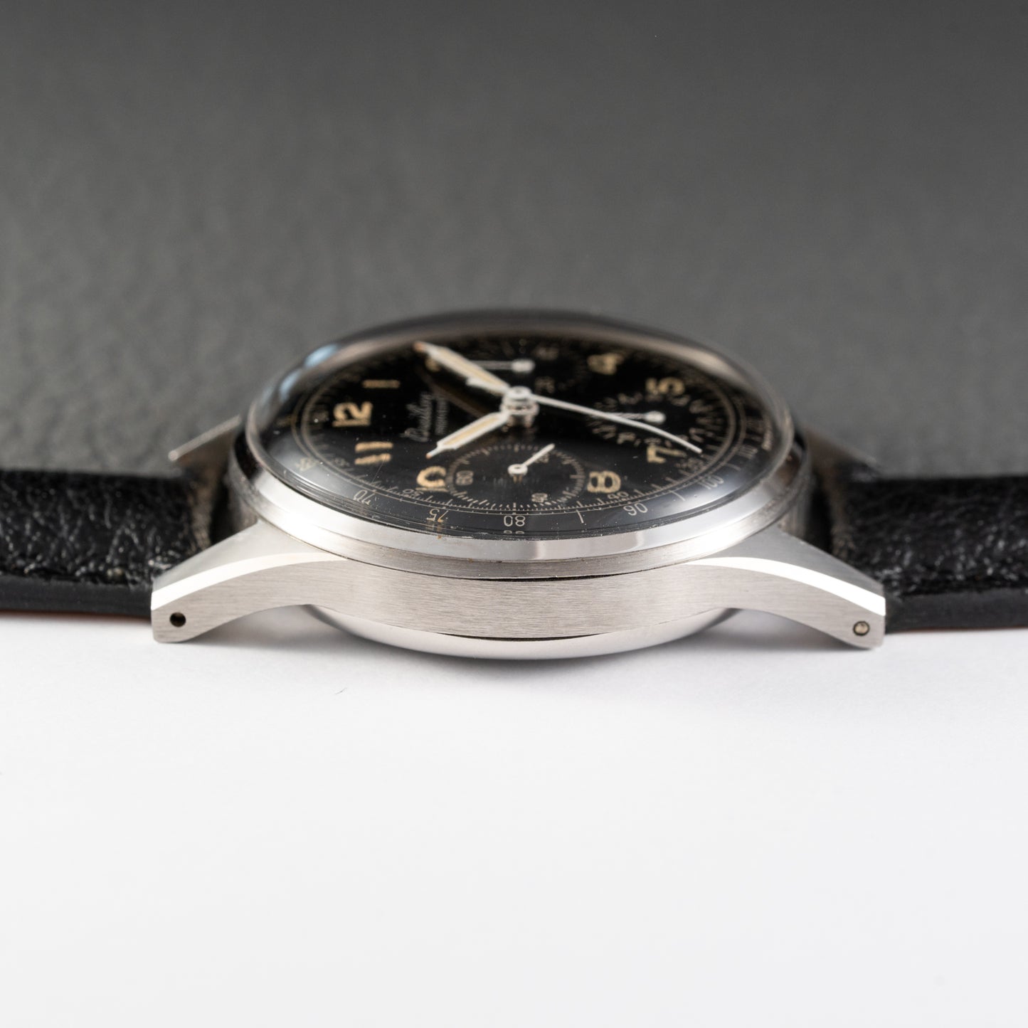 Breitling Premier Unpolished Black Gilt Dial Chronograph Venus 152 from 1940s Ref 787