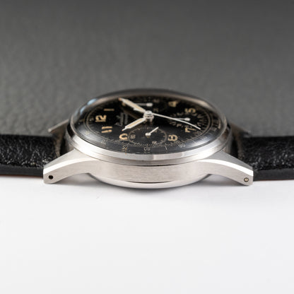 Breitling Premier Unpolished Black Gilt Dial Chronograph Venus 152 from 1940s Ref 787