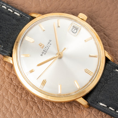 Breitling Genève Automatic Date Dress Watch Rare ‘String’ Textured Sunburst Dial 18K Yellow Gold Ref. 2605 from 1960s