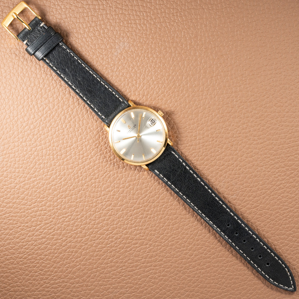 Breitling Genève Automatic Date Dress Watch Rare ‘String’ Textured Sunburst Dial 18K Yellow Gold Ref. 2605 from 1960s