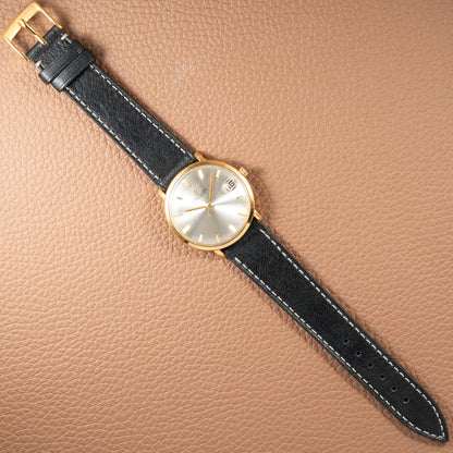 Breitling Genève Automatic Date Dress Watch Rare ‘String’ Textured Sunburst Dial 18K Yellow Gold Ref. 2605 from 1960s