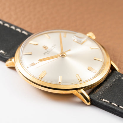 Breitling Genève Automatic Date Dress Watch Rare ‘String’ Textured Sunburst Dial 18K Yellow Gold Ref. 2605 from 1960s