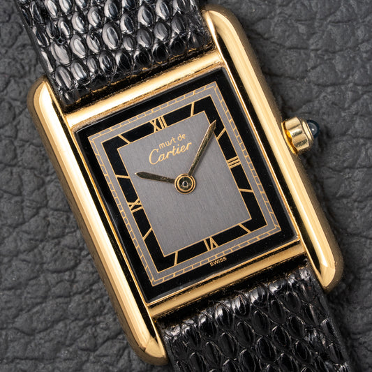 Cartier Tank Must de Vermeil Art Deco Black Roman Dial PM Reference 3 66001