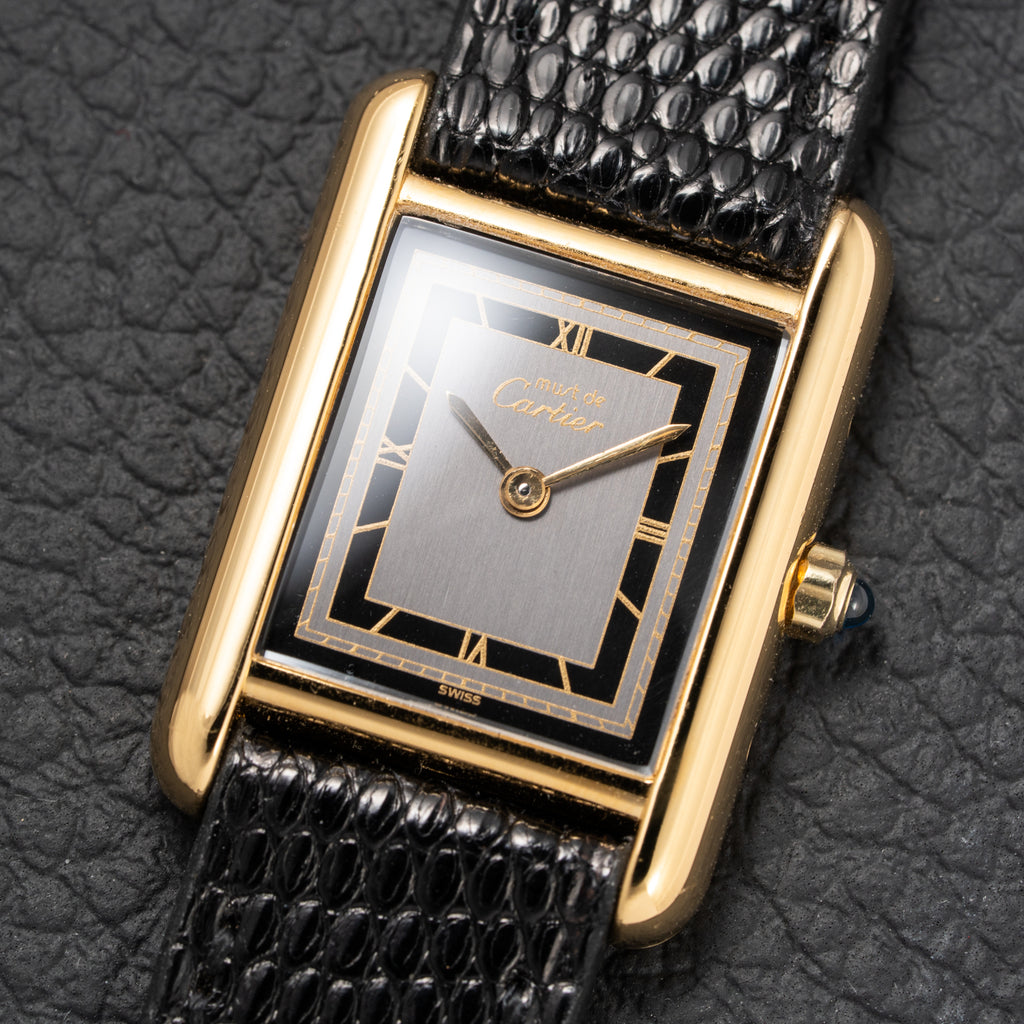 Cartier Tank Must de Vermeil Art Deco Black Roman Dial PM Reference 3 66001