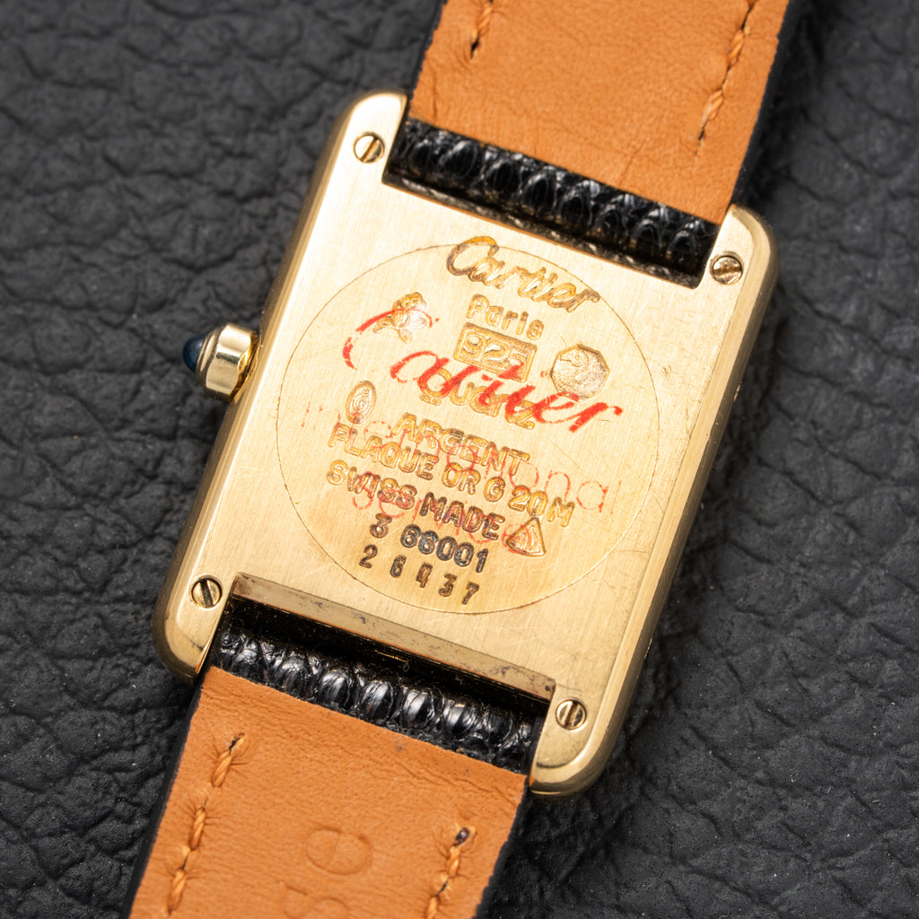 Cartier Tank Must de Vermeil Art Deco Black Roman Dial PM Reference 3 66001