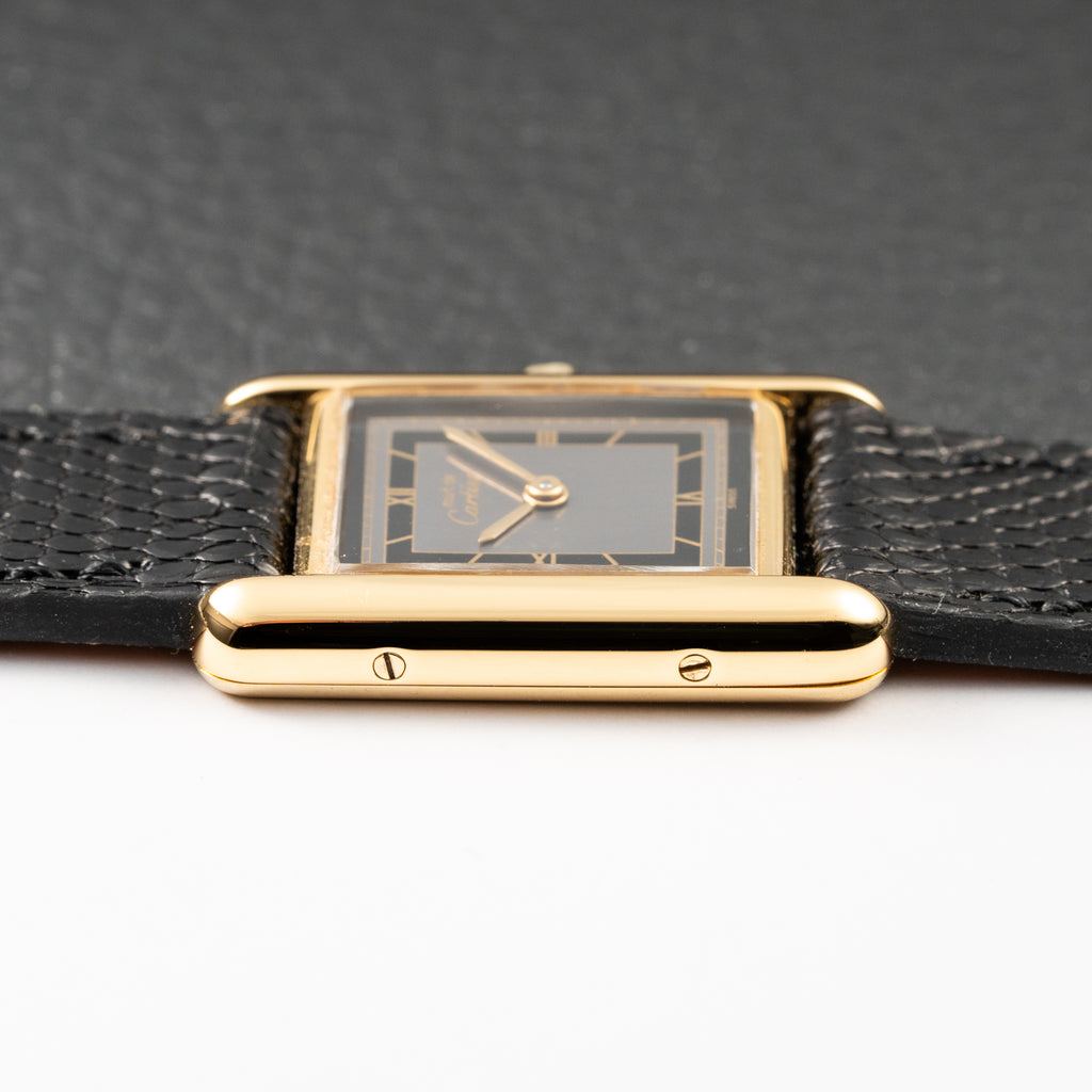 Cartier Tank Must de Vermeil Art Deco Black Roman Dial PM Reference 3 66001