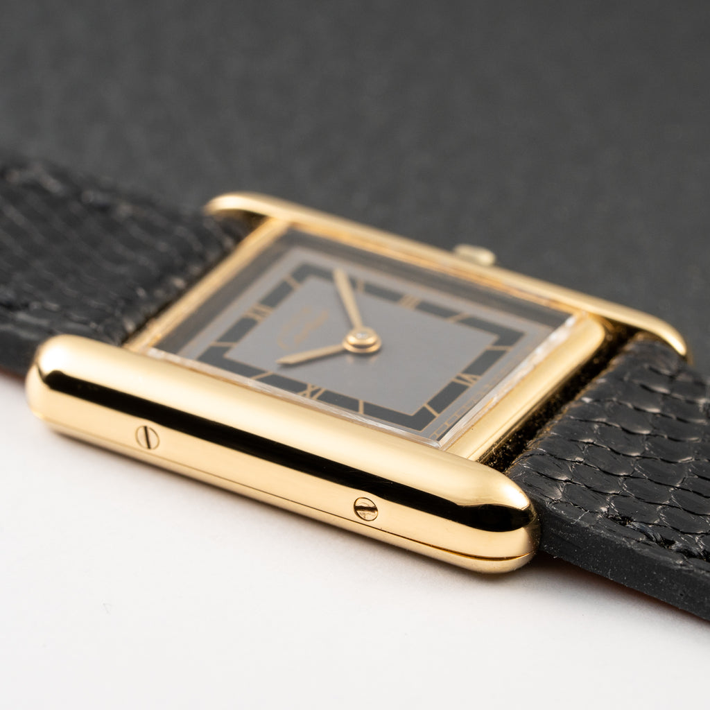 Cartier Tank Must de Vermeil Art Deco Black Roman Dial PM Reference 3 66001