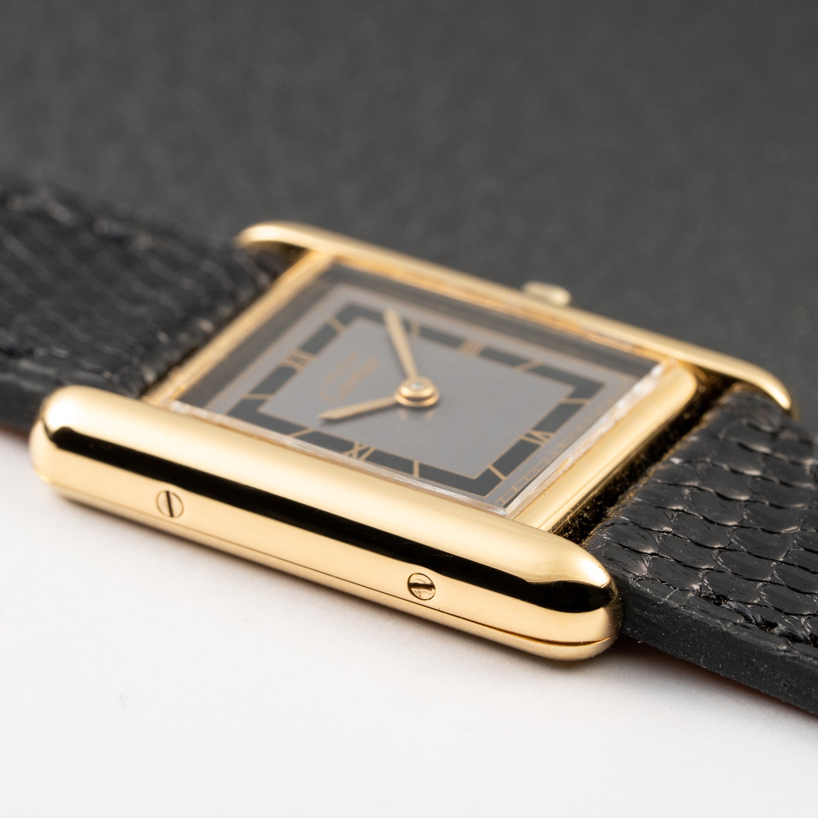 Cartier Tank Must de Vermeil Art Deco Black Roman Dial PM Reference 3 66001