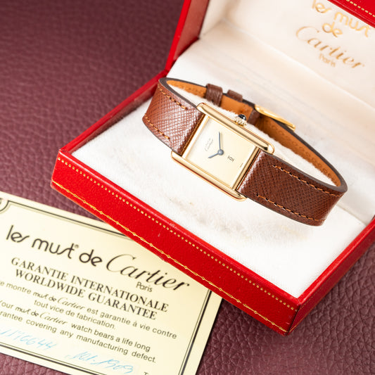 Cartier Tank Must de Lemon Dial Vermeil Full Set from 1979