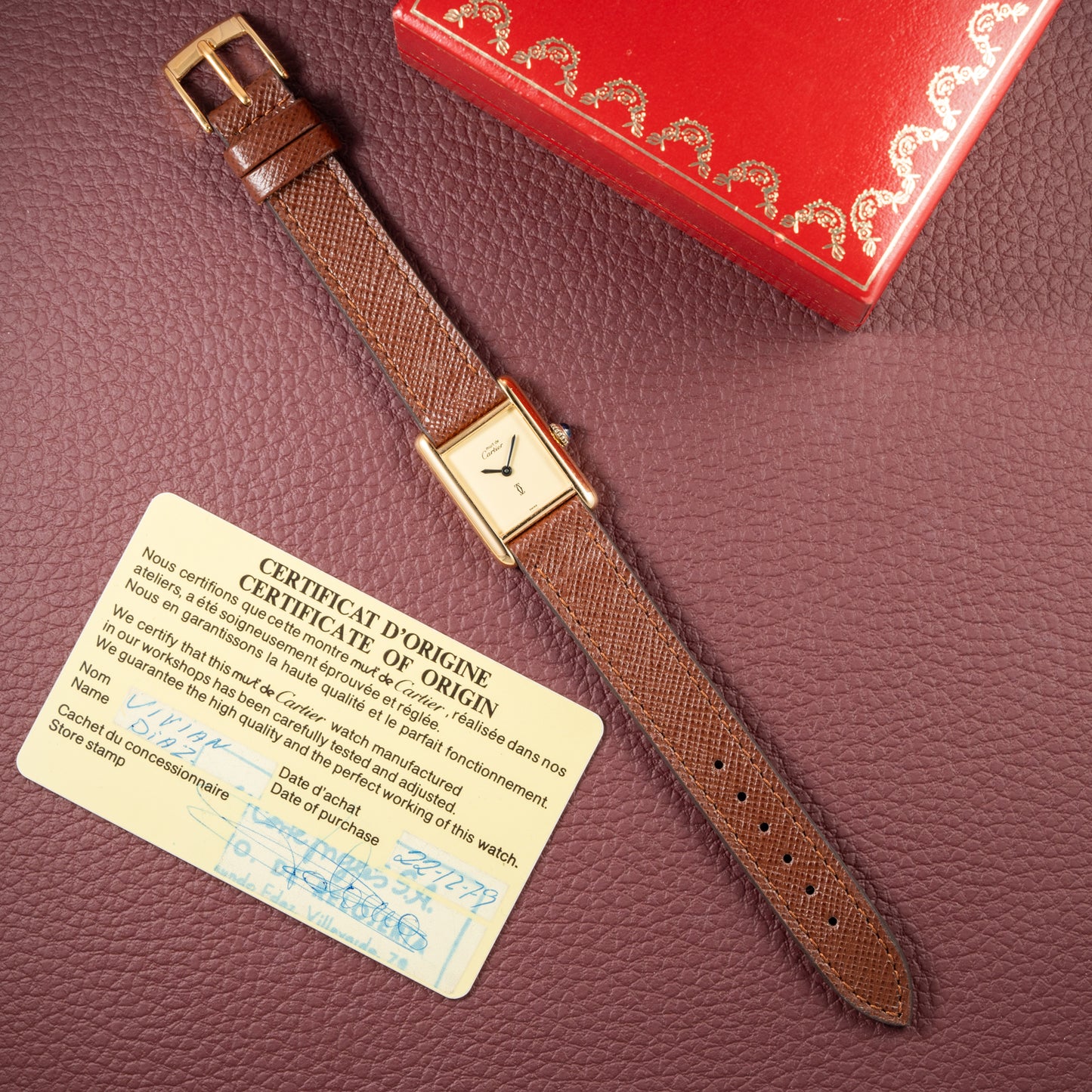 Cartier Tank Must de Lemon Dial Vermeil Full Set from 1979