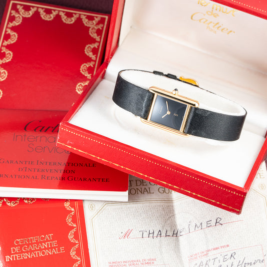 Cartier Tank Must de Vermeil Black 'Onyx' Dial Full Set Ref 3 66001 from 1984