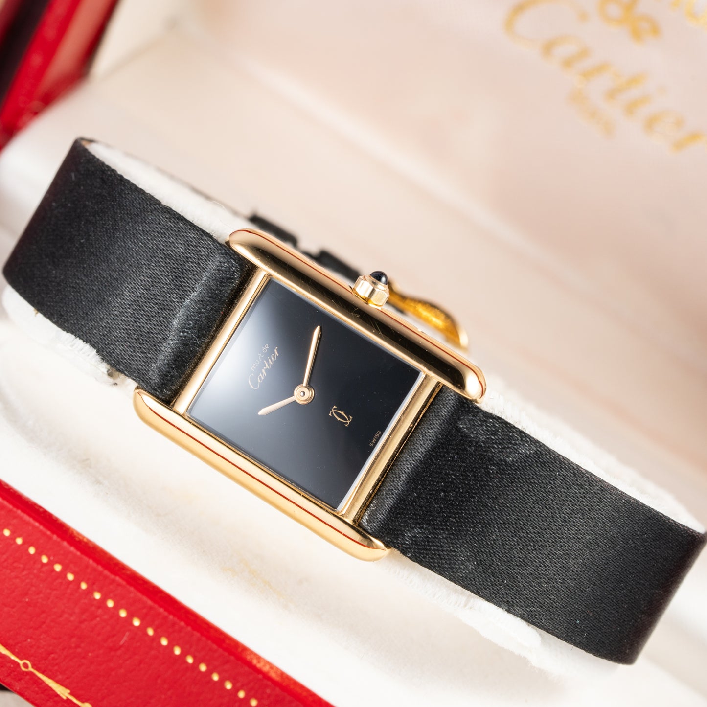 Cartier Tank Must de Vermeil Black 'Onyx' Dial Full Set Ref 3 66001 from 1984