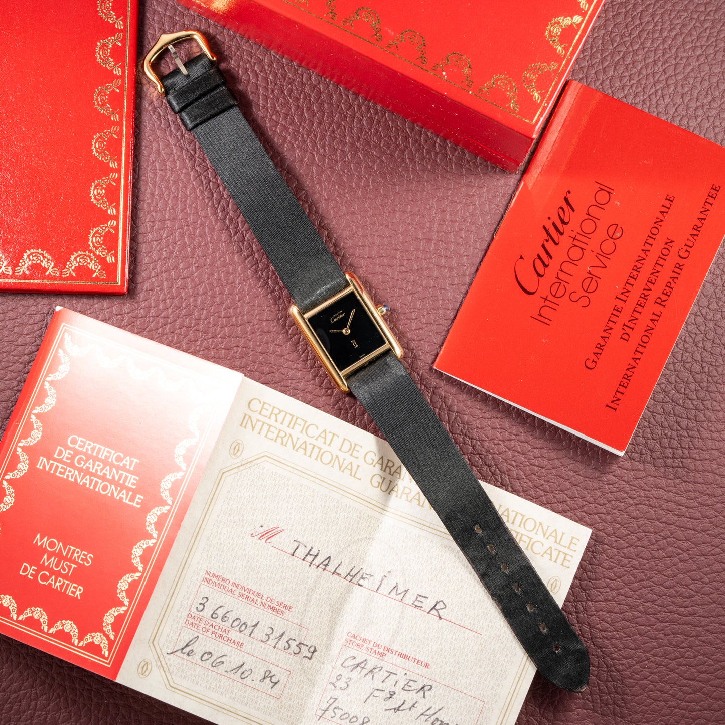 Cartier Tank Must de Vermeil Black 'Onyx' Dial Full Set Ref 3 66001 from 1984
