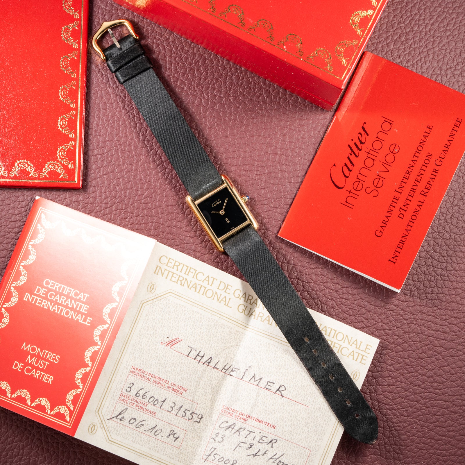 Cartier Tank Must de Vermeil Black 'Onyx' Dial Full Set Ref 3 66001 from 1984