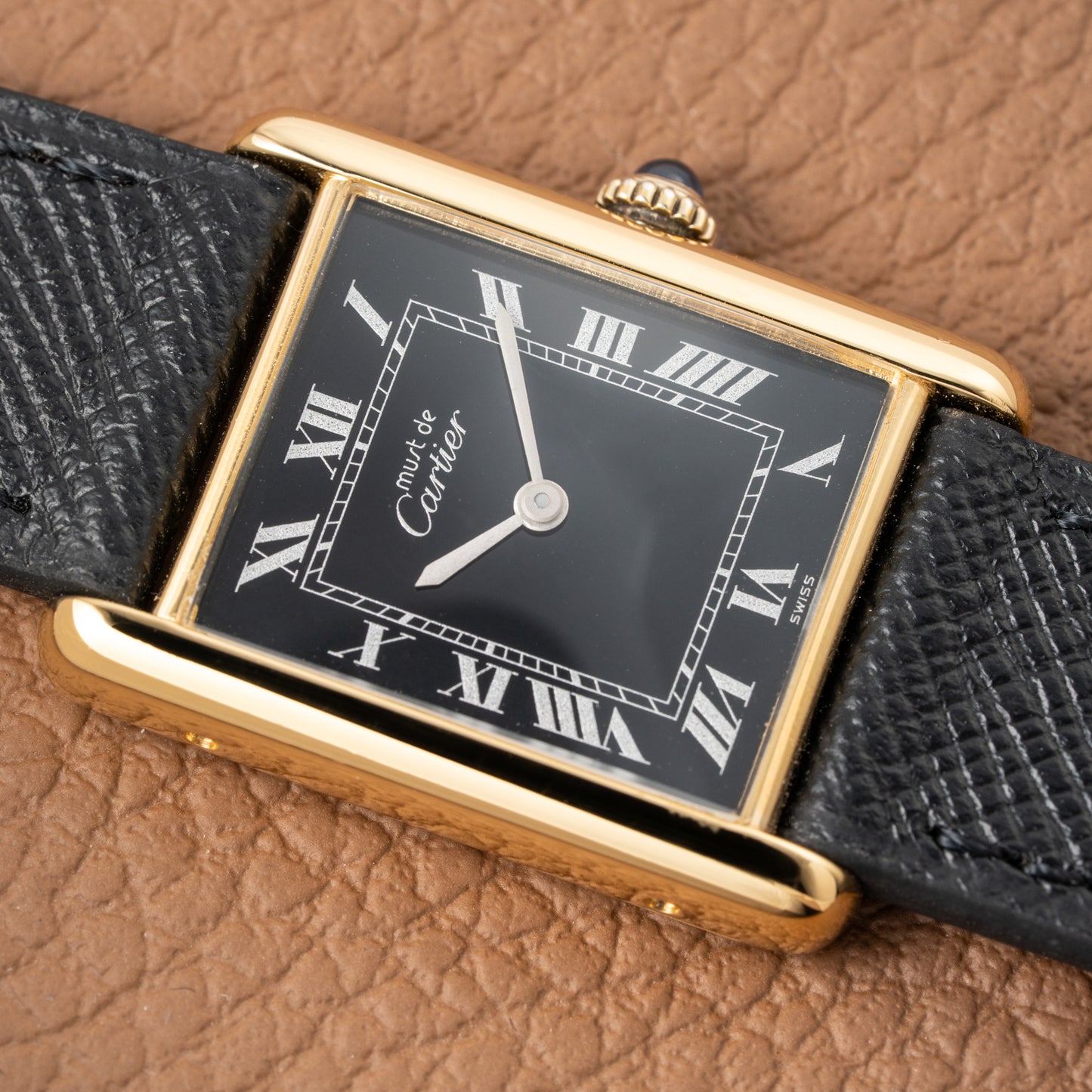 Cartier Tank Must de Black Roman Vermeil GM 1980s