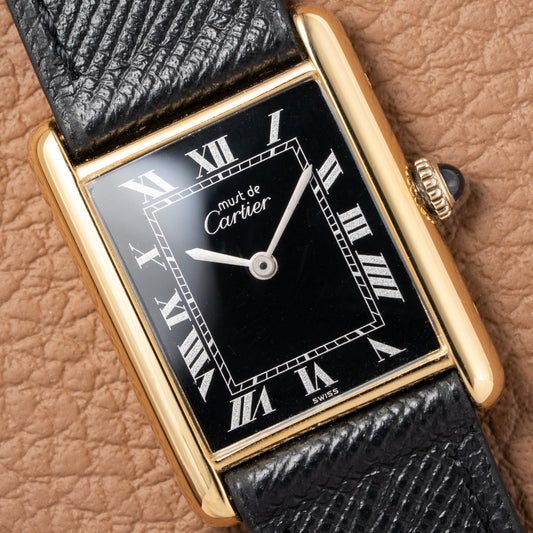 Cartier Tank Must de Black Roman Vermeil GM 1980s