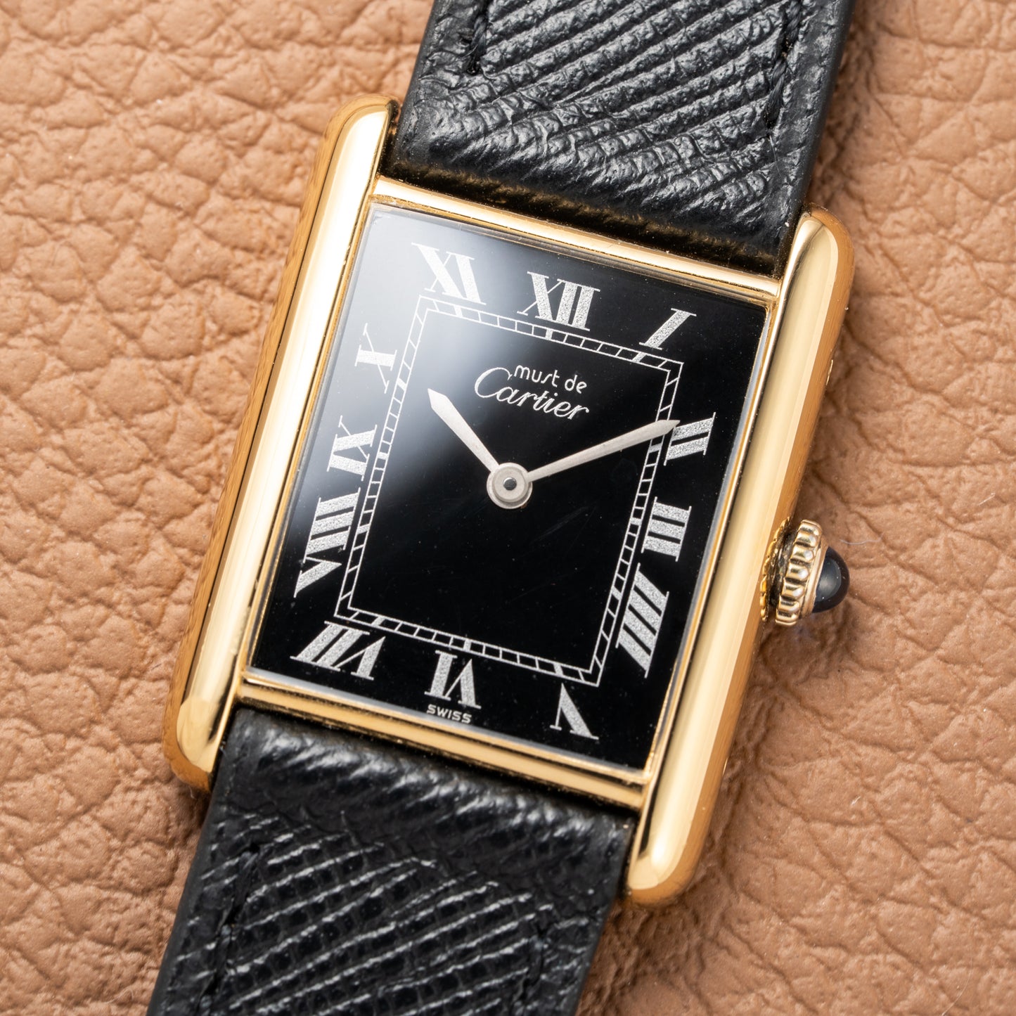 Cartier Tank Must de Black Roman Vermeil GM 1980s