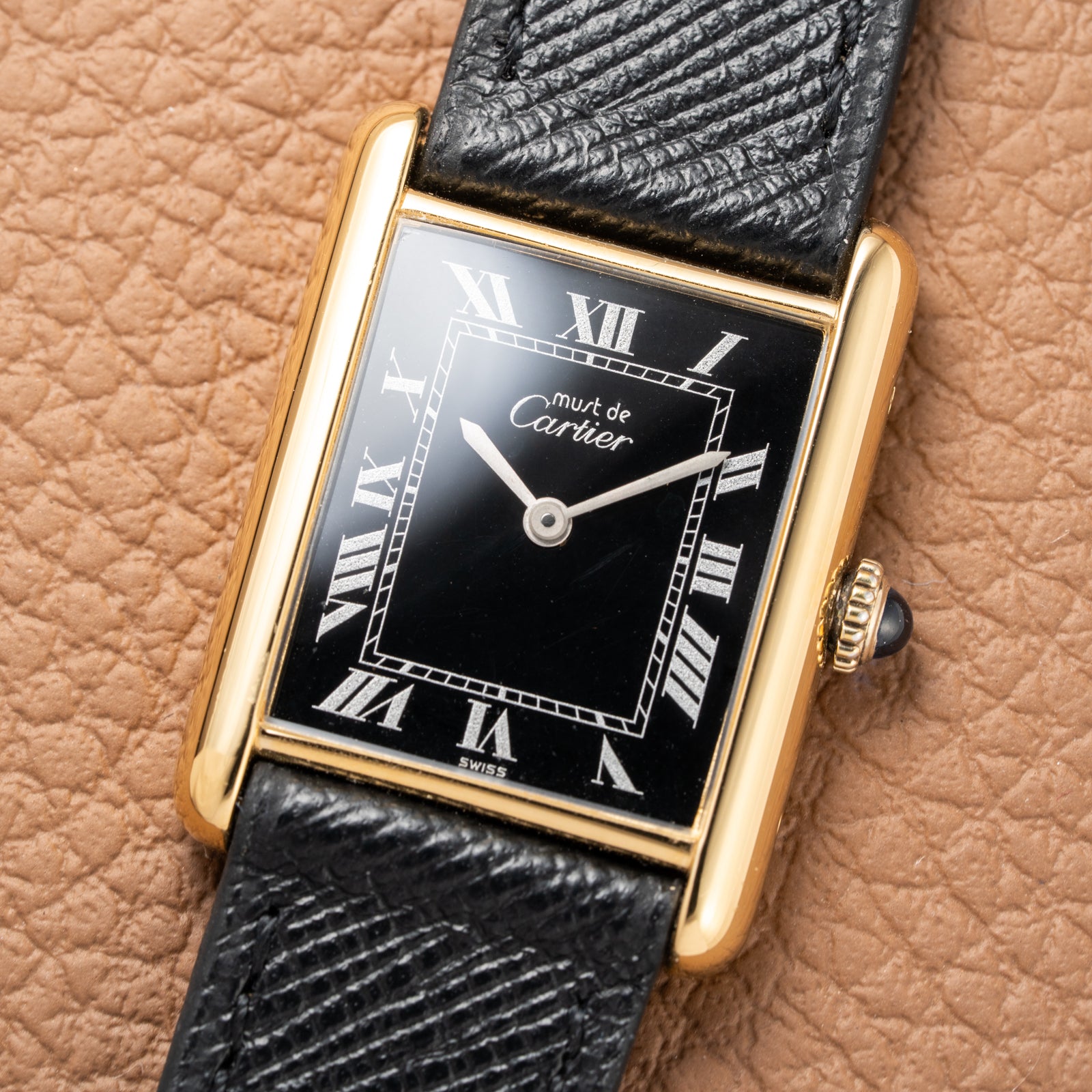 Cartier Tank Must de Black Roman Vermeil GM 1980s