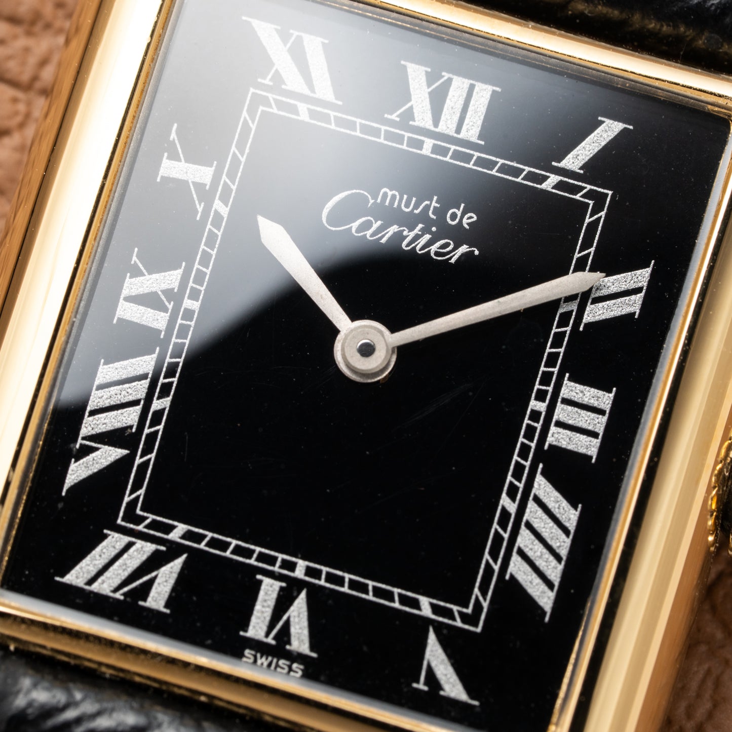 Cartier Tank Must de Black Roman Vermeil GM 1980s