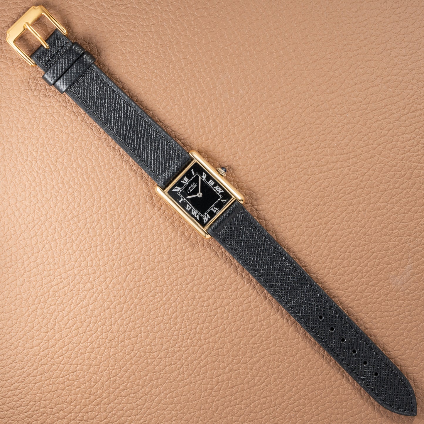 Cartier Tank Must de Black Roman Vermeil GM 1980s