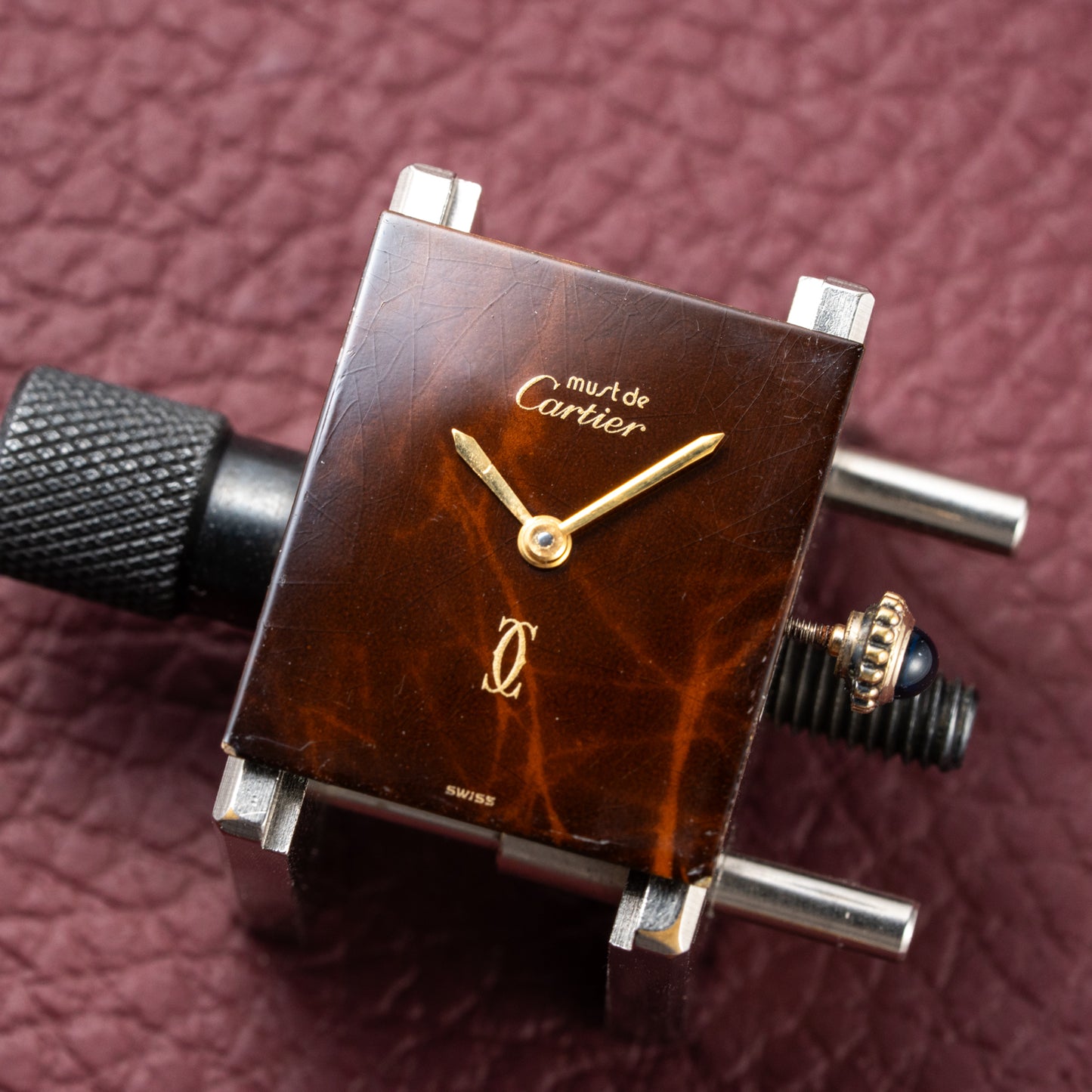 Cartier Tank Must de Vermeil ‘Turtle Shell’ Brown Wood Chocolate Dial GM from 1980s