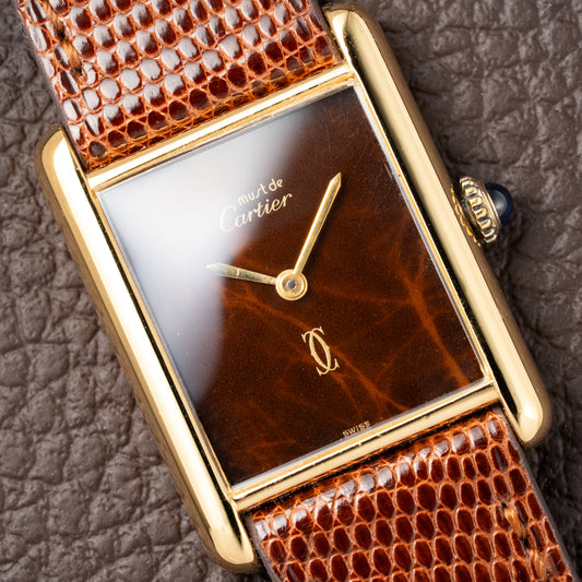 Cartier Tank Must de Vermeil ‘Turtle Shell’ Brown Wood Chocolate Dial GM from 1980s